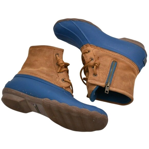 SPERRY Women's Saltwater Petrol Tan & Blue Duck Boots 6 M Rubber Rain Boots - Picture 2 of 7